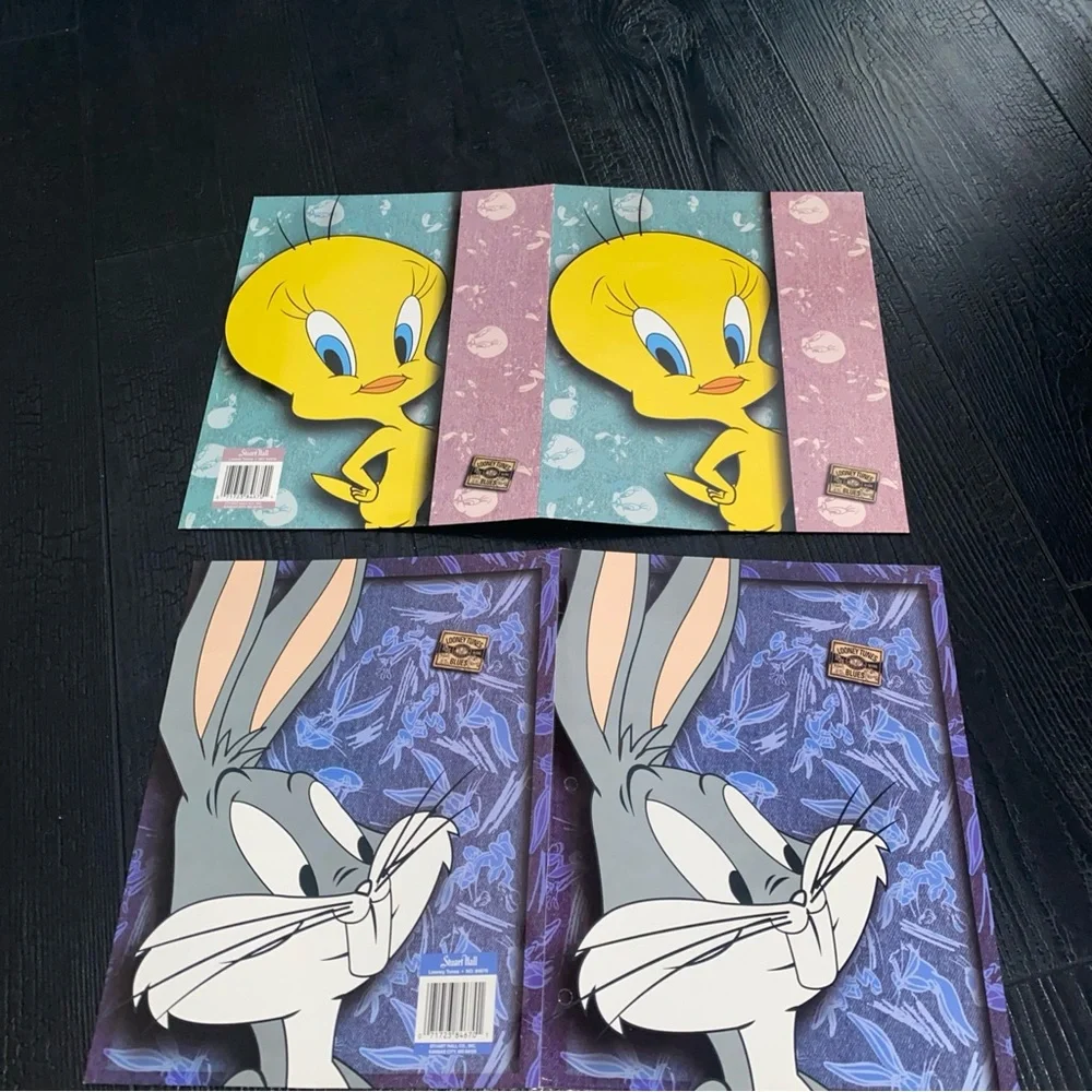 Vintage 1995  Looney Tunes Blues Tweety‎ Bird Bugs Bunny Lot Of 2 Folders